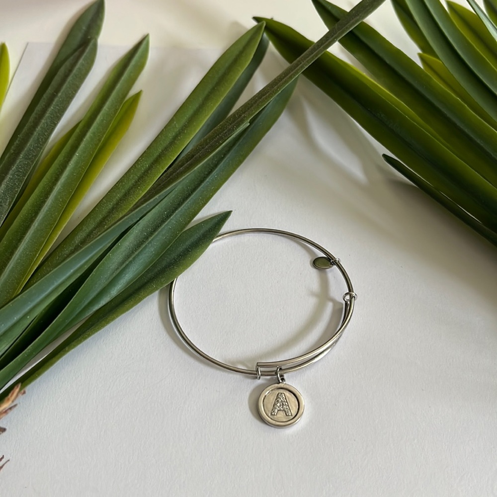 Silver Color Bangle Bracelet With “A” Initial Rou… - image 1